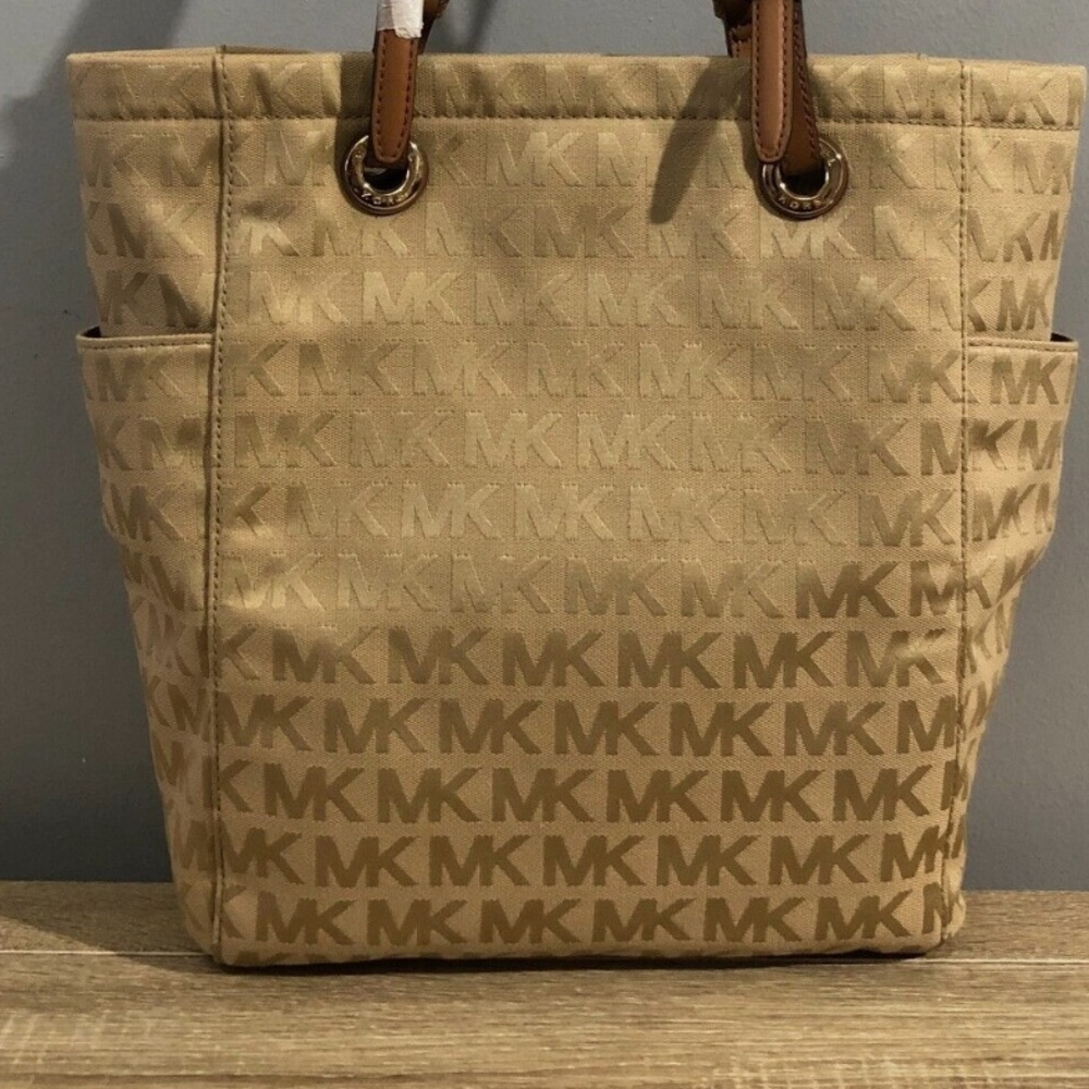Michael Kors Jet Set Signature Large Tote Handbag Shoulder Bag Light Brown EUC